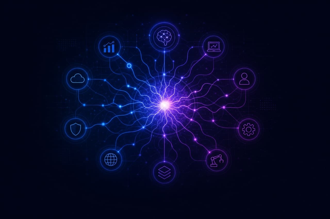 Concept illustration of an AI spark over a neural network.