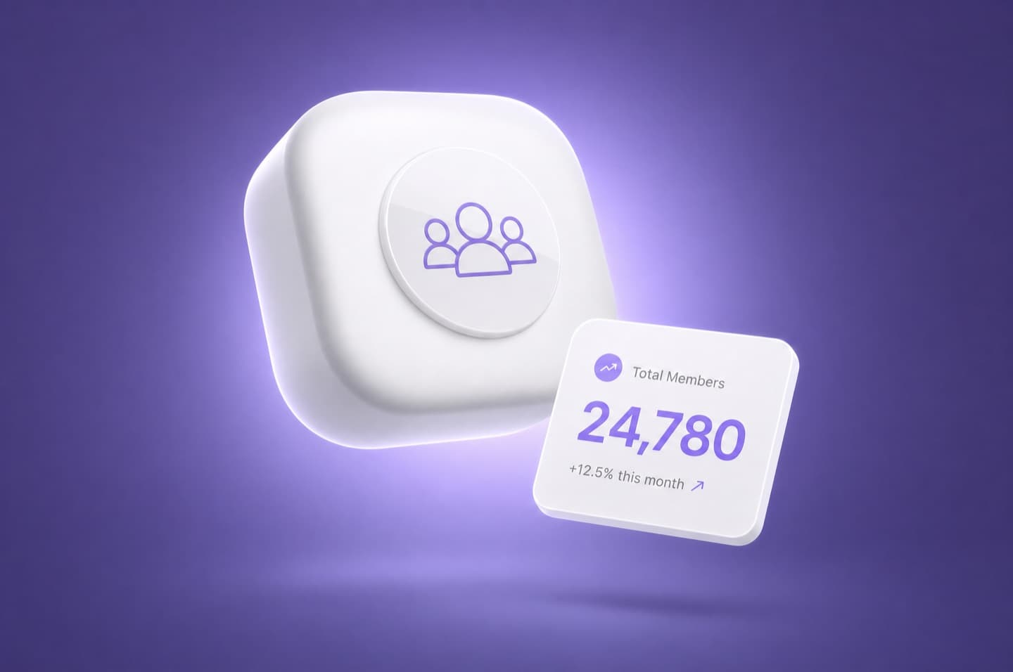 Dark tile with a purple glow, a connected-people icon and a members stat.