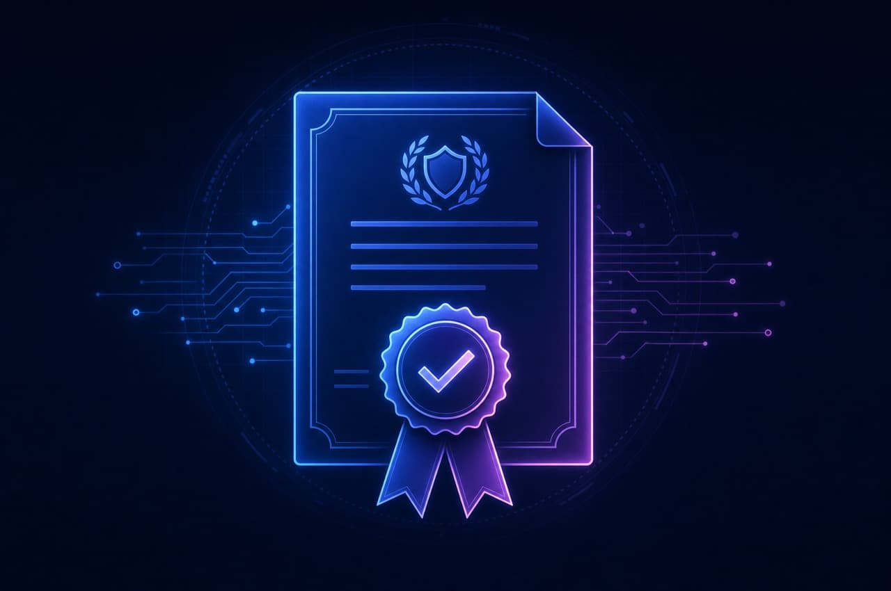 Concept illustration of a compliance certificate with a verified seal.