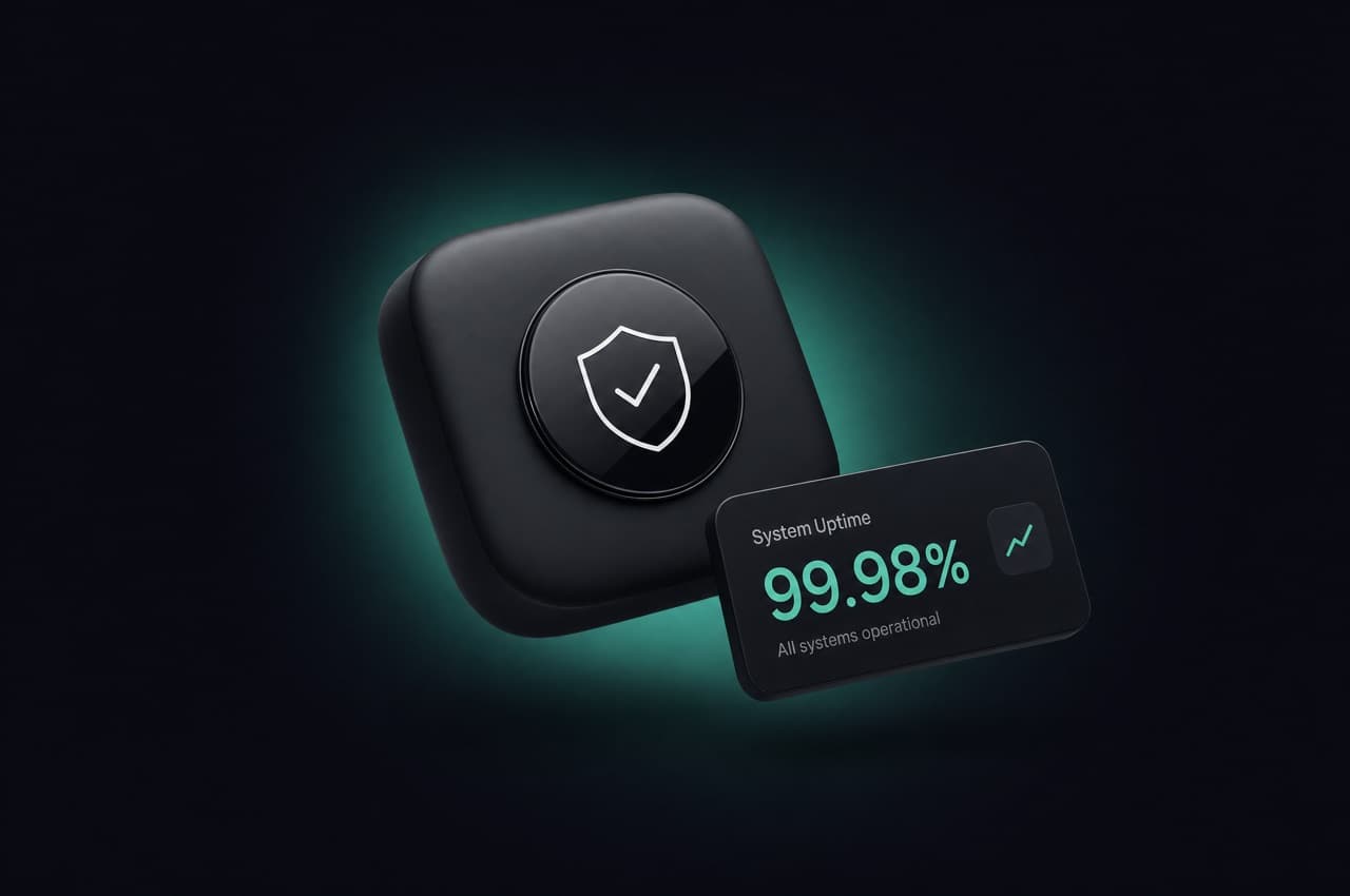 Concept illustration of a security shield and lock protecting a network.