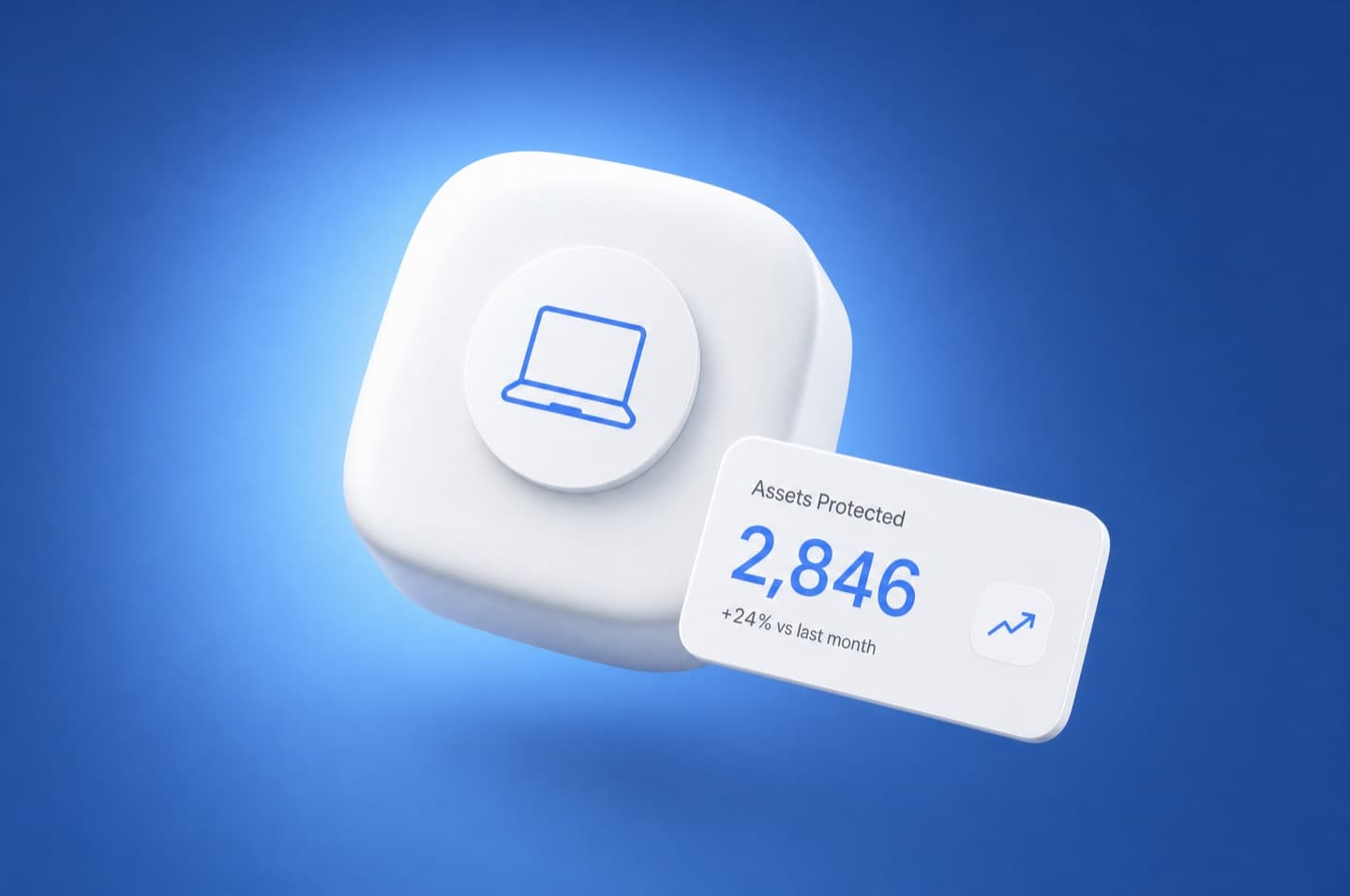 Dark tile with a blue glow, a laptop icon and a devices stat.