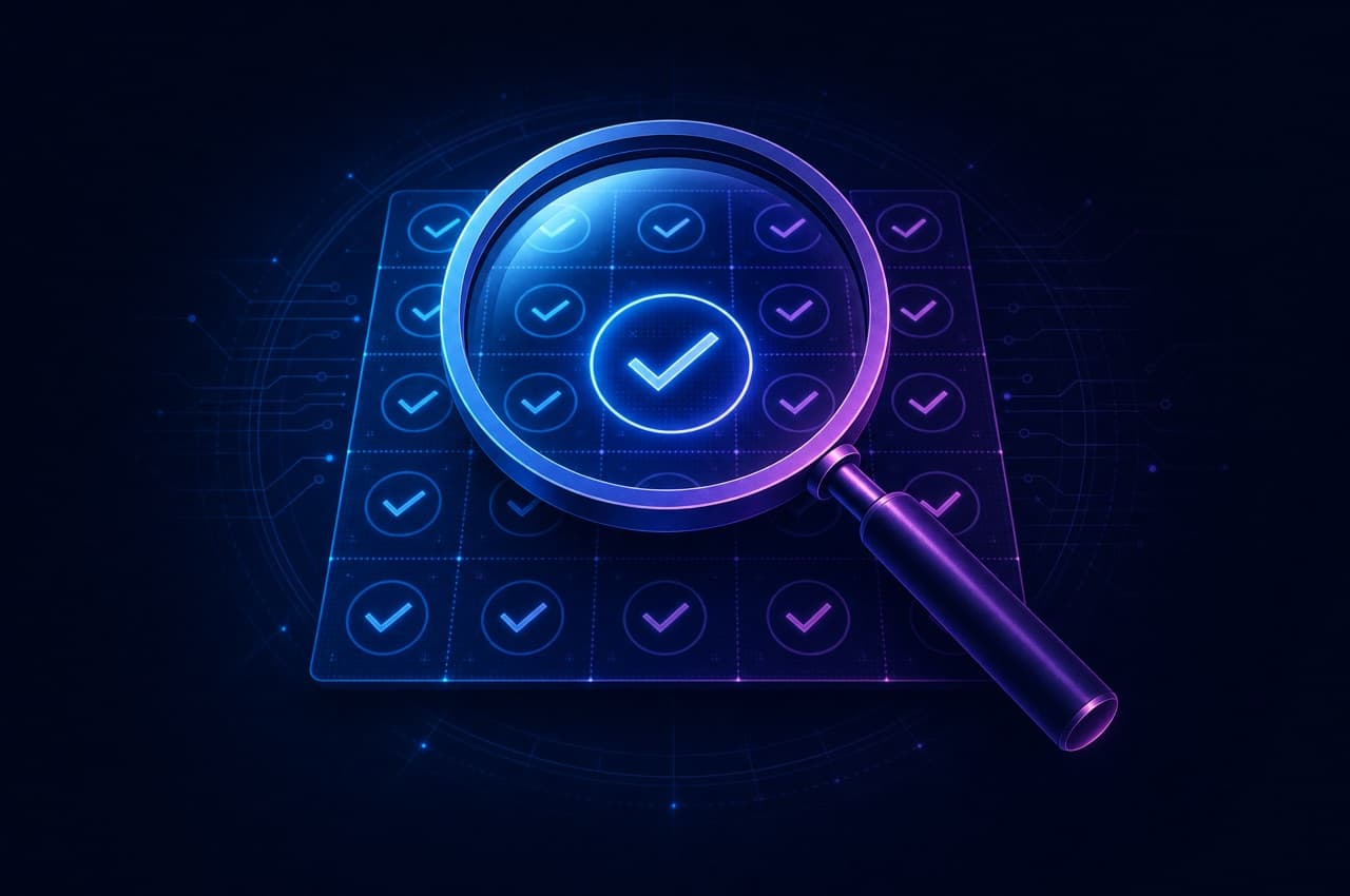 Concept illustration of a magnifier scanning a security posture grid.