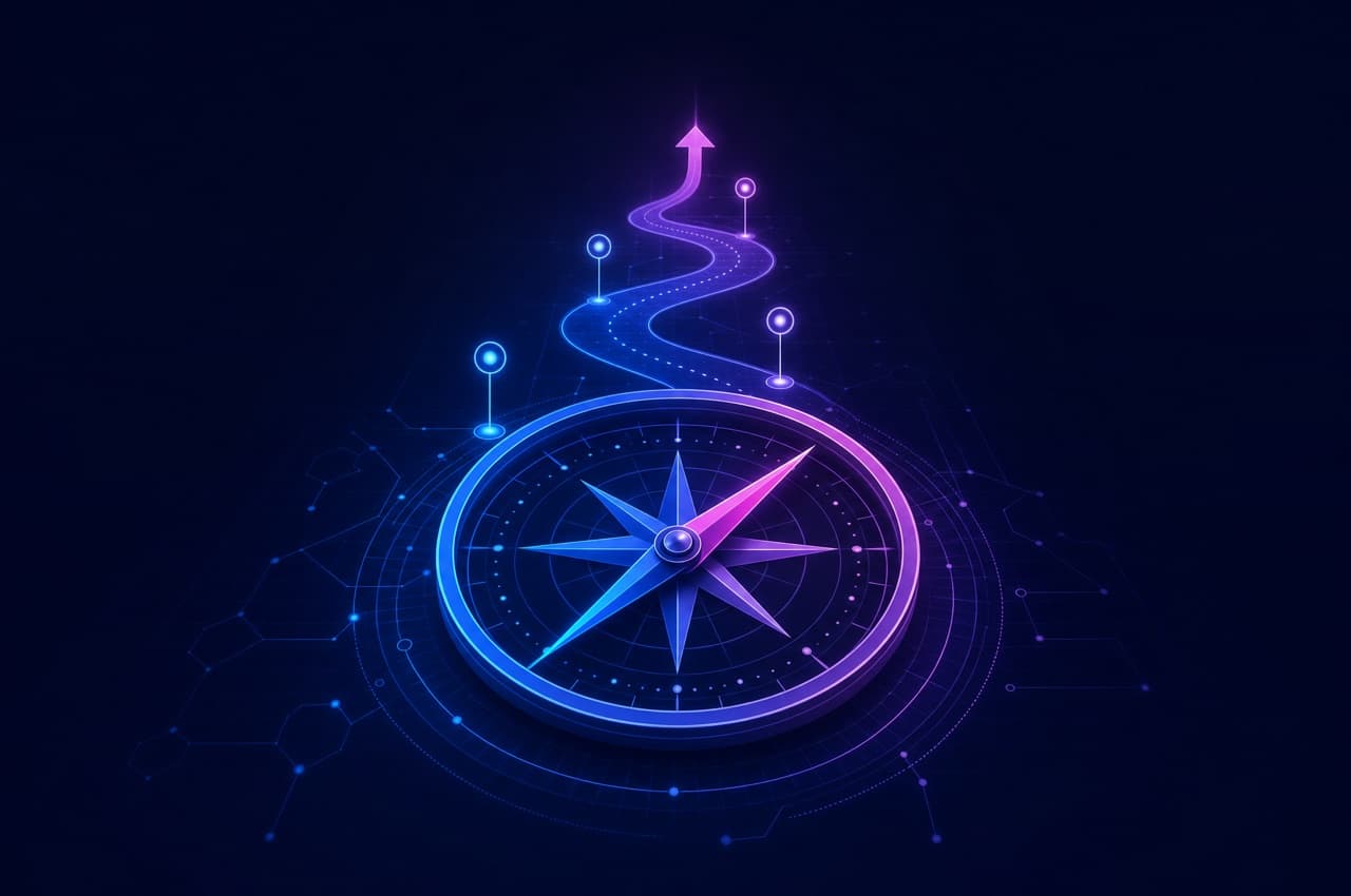 Concept illustration of a compass tracing a technology roadmap.