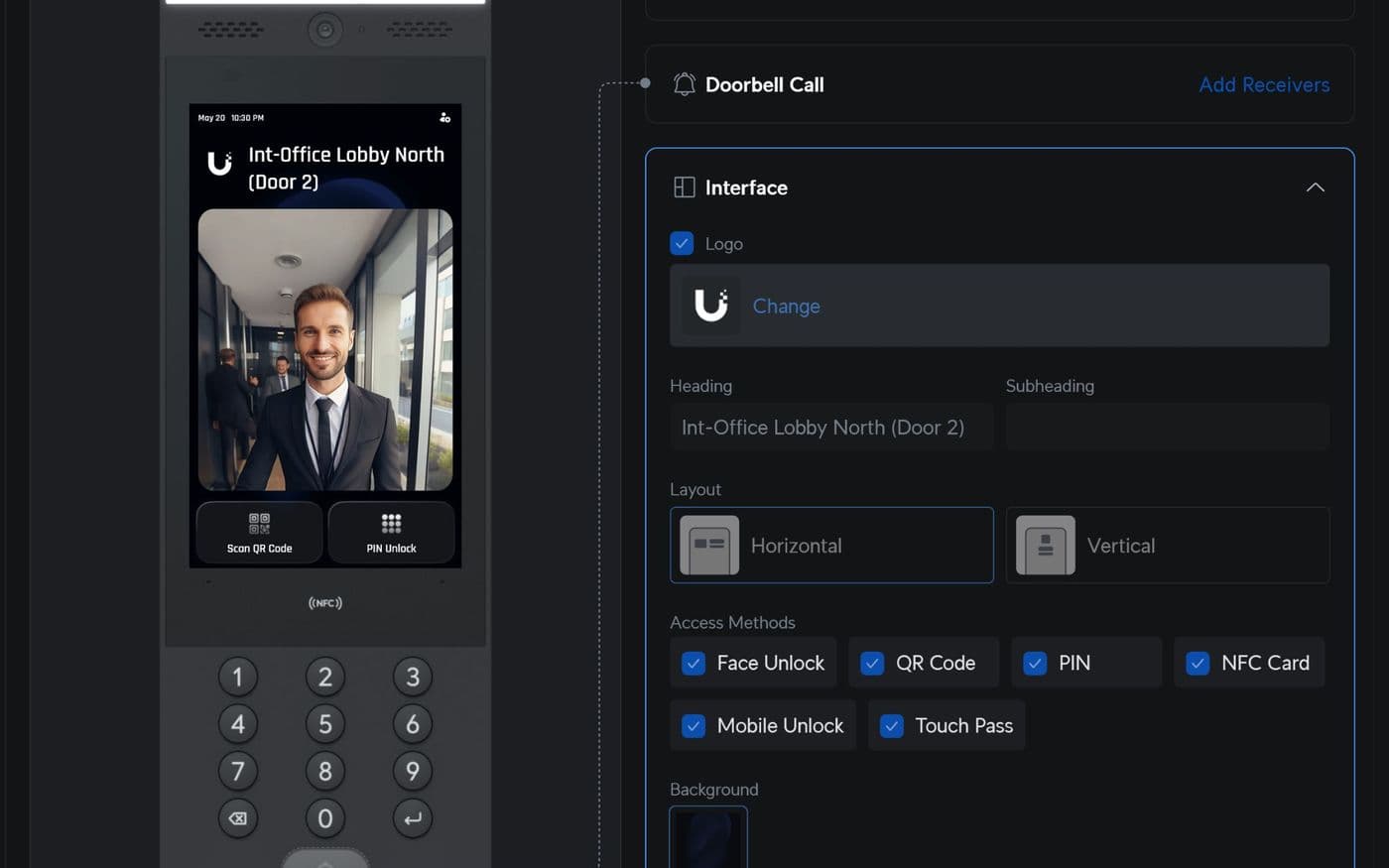 UniFi Access credential options: mobile, face, card, PIN, QR